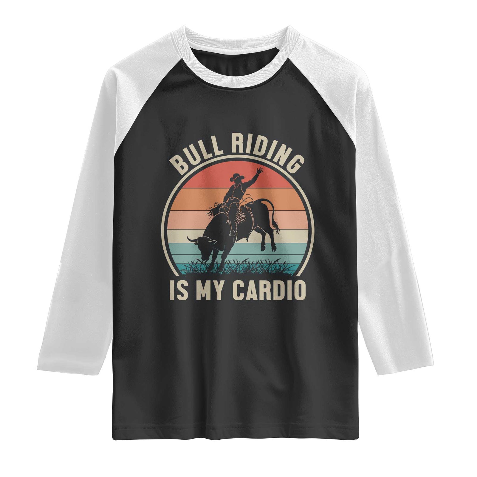 Vintage Cowboy Bucking Bull Gift Raglan Shirt Bull Riding Is My Cardio