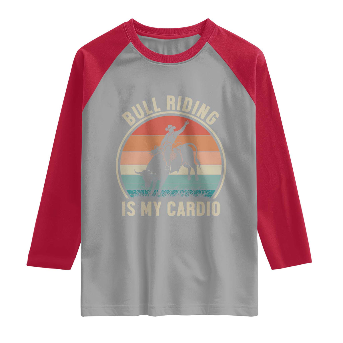 Vintage Cowboy Bucking Bull Gift Raglan Shirt Bull Riding Is My Cardio