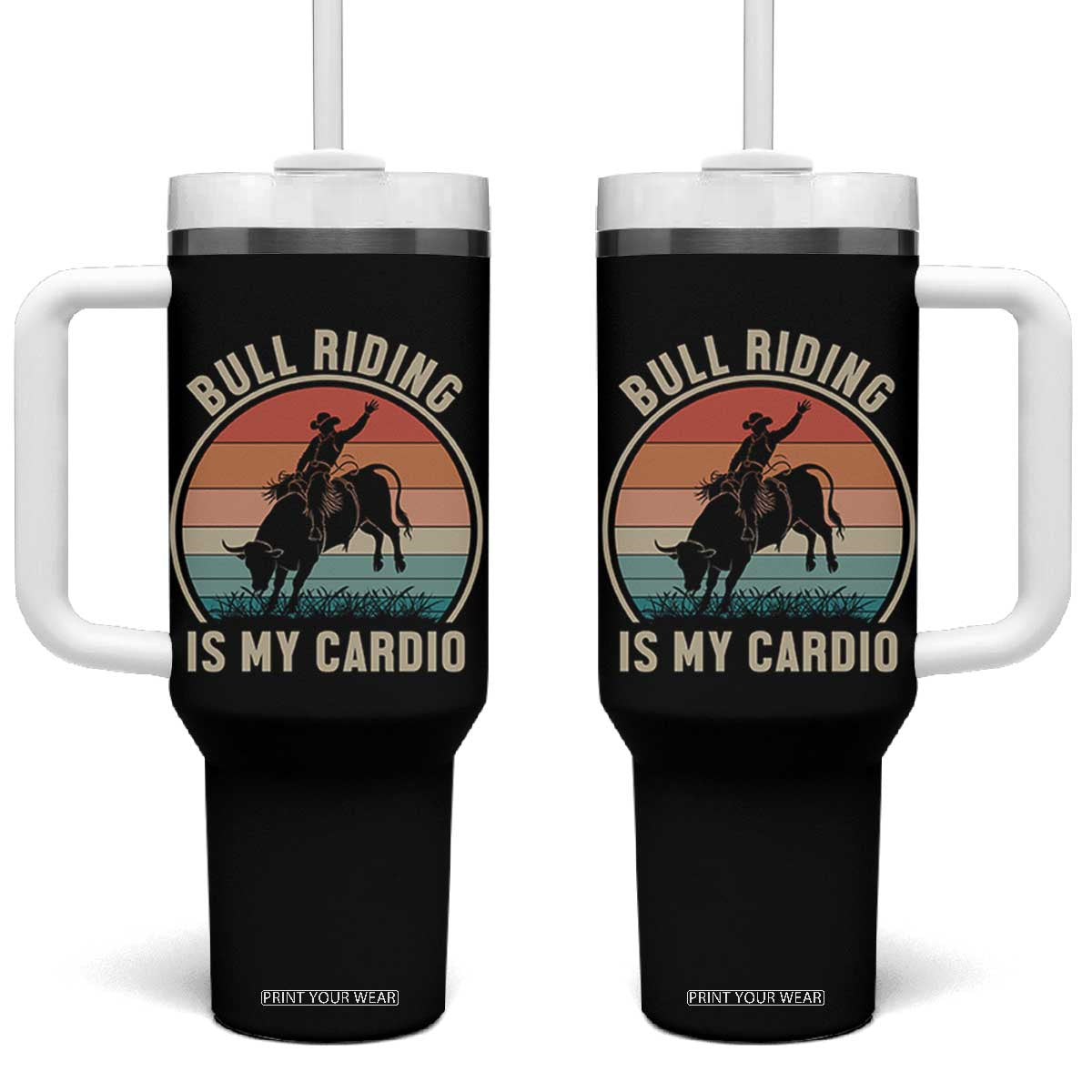Vintage Cowboy Bucking Bull Gift Tumbler With Handle Bull Riding Is My Cardio