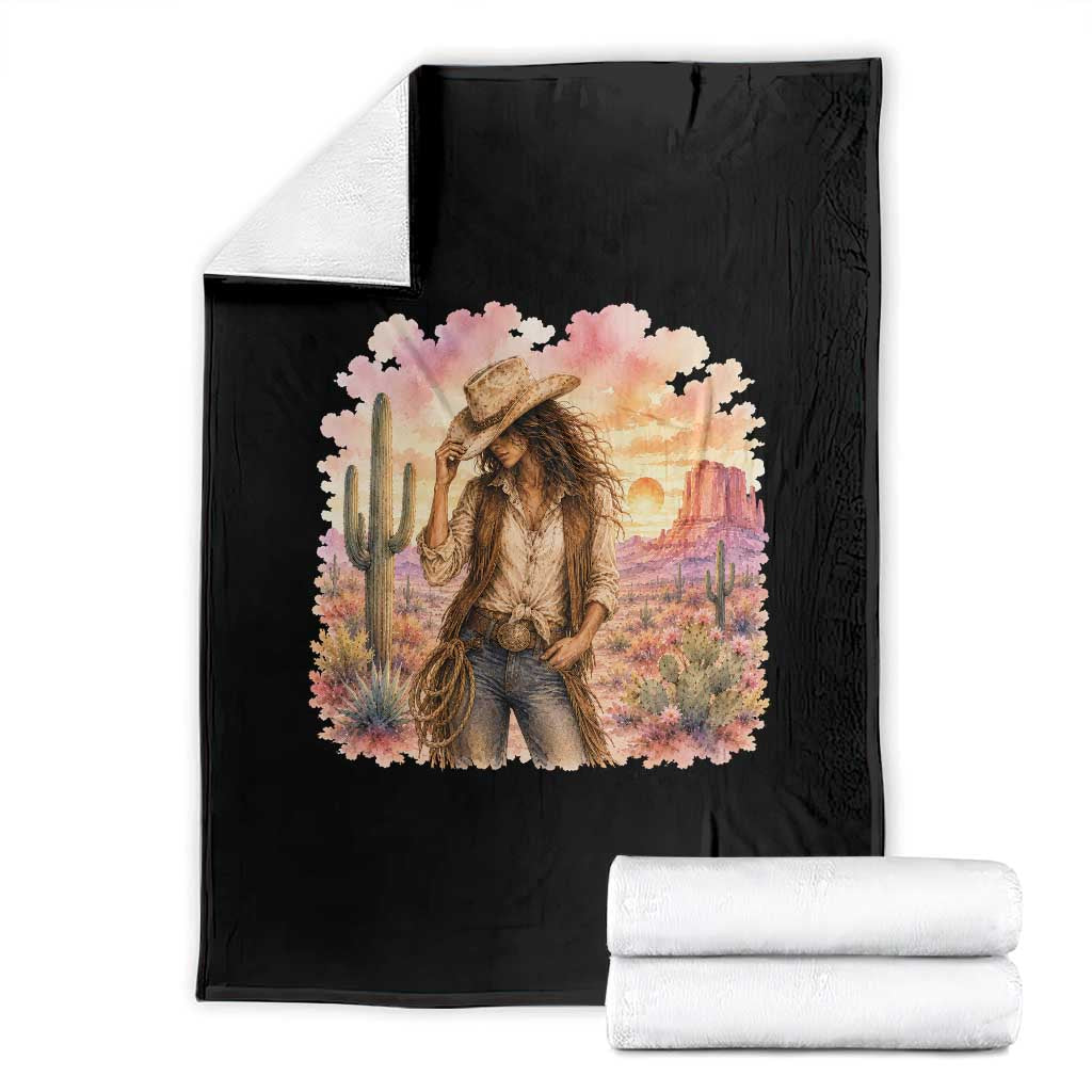 Cowgirl Western Graphic Throw Blanket Wild West Boho Desert Rodeo Gift