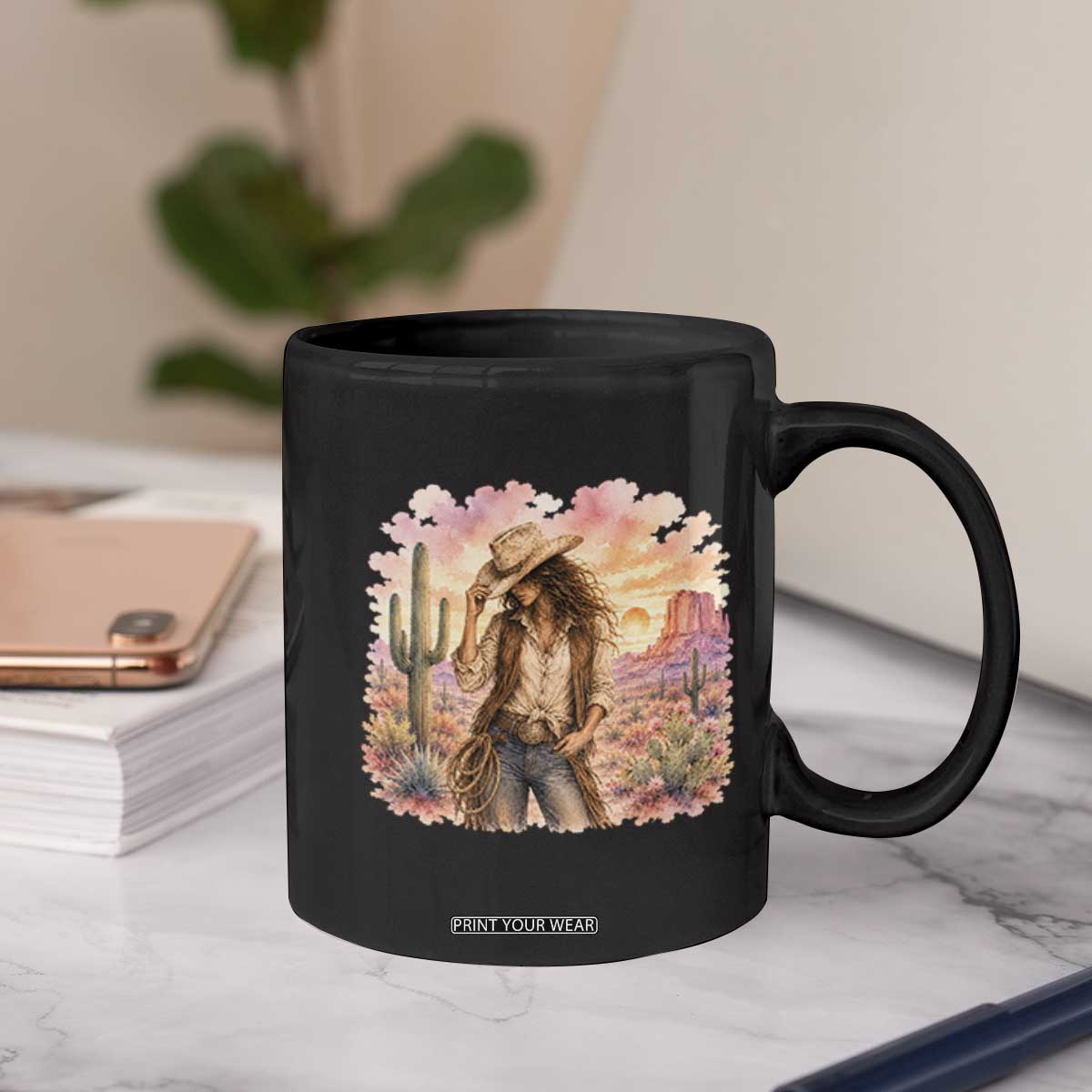 Cowgirl Western Graphic Coffee Mug Wild West Boho Desert Rodeo Gift
