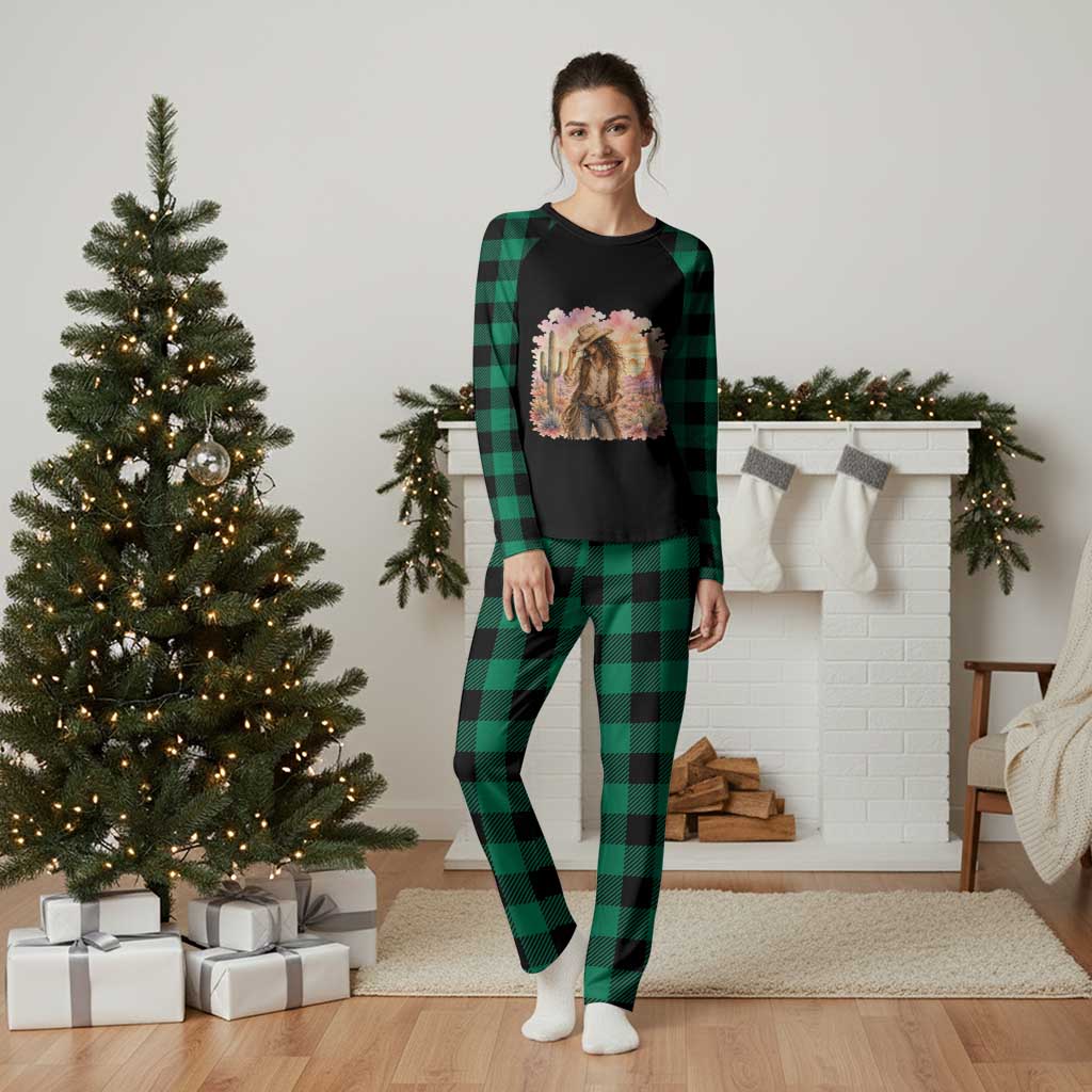 Cowgirl Western Graphic Plaid Pajama Set Wild West Boho Desert Rodeo Gift