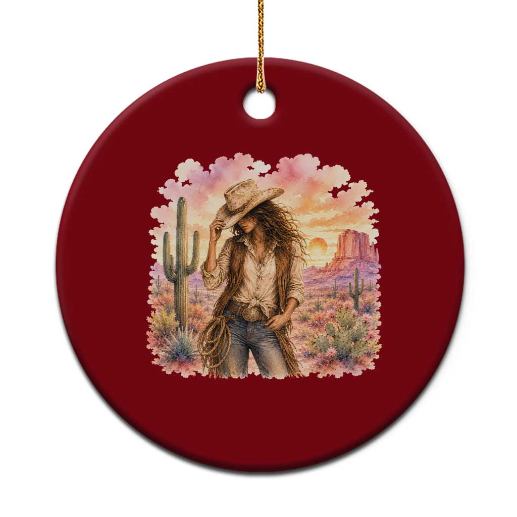 Cowgirl Western Graphic Ceramic Ornament Wild West Boho Desert Rodeo Gift