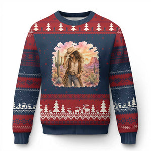 Cowgirl Western Graphic Ugly Christmas Sweater Wild West Boho Desert Rodeo Gift