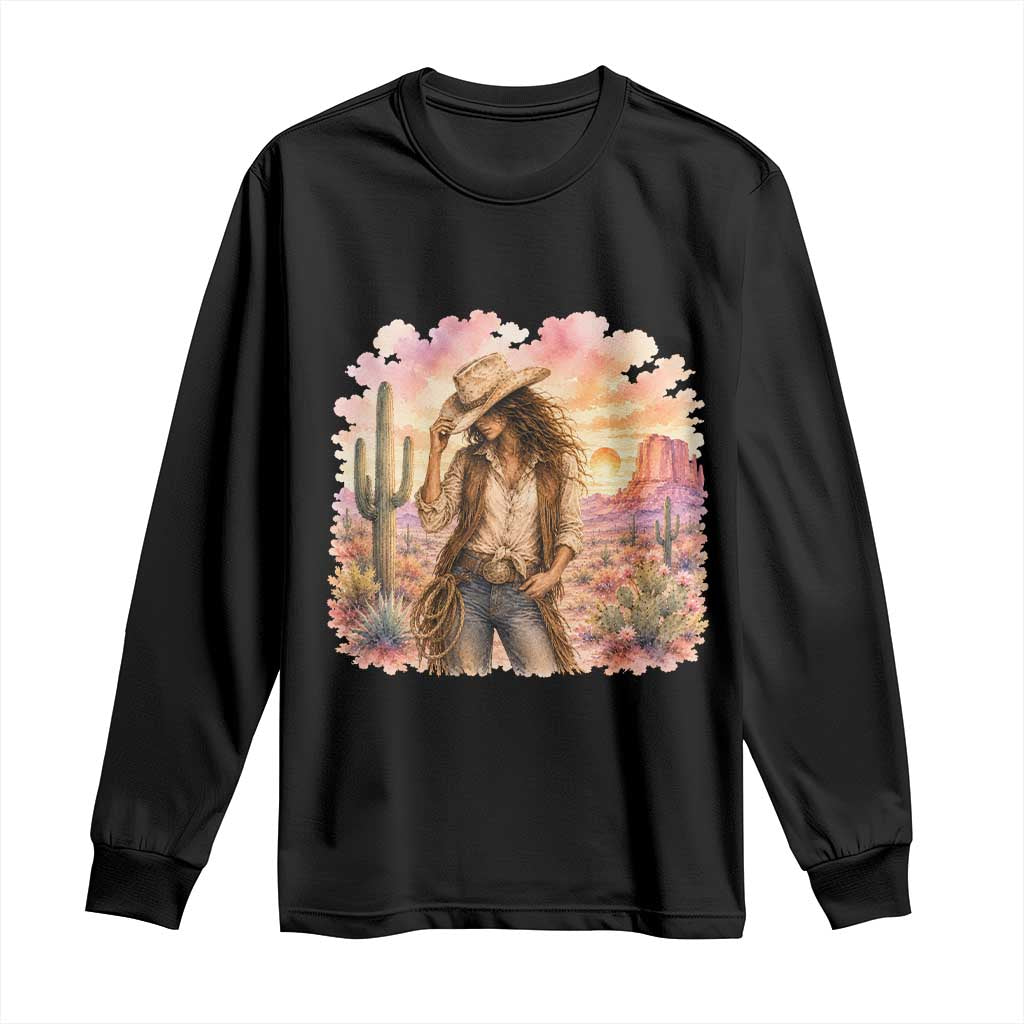 Cowgirl Western Graphic Long Sleeve Shirt Wild West Boho Desert Rodeo Gift