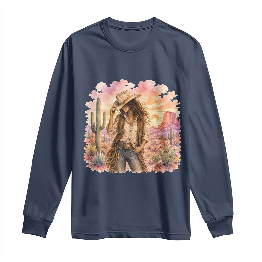 Cowgirl Western Graphic Long Sleeve Shirt Wild West Boho Desert Rodeo Gift