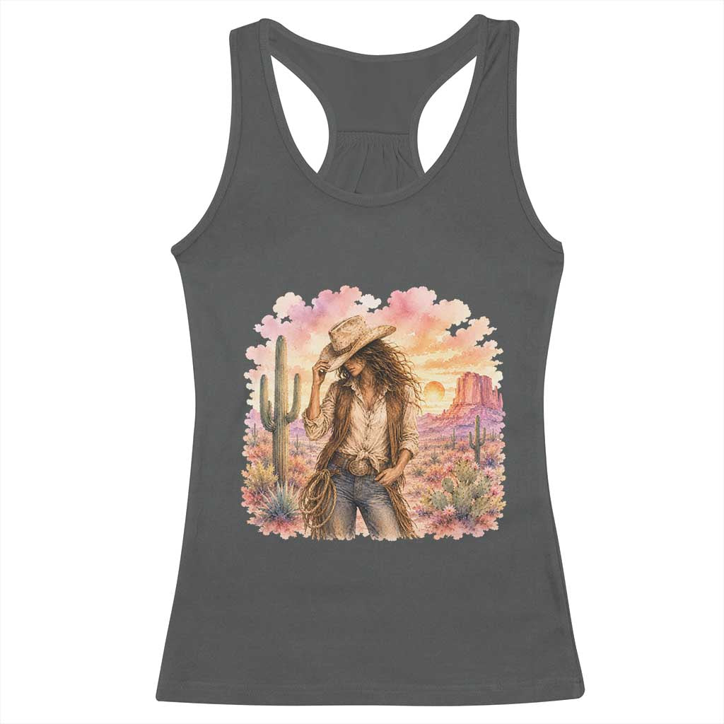 Cowgirl Western Graphic Racerback Tank Top Wild West Boho Desert Rodeo Gift