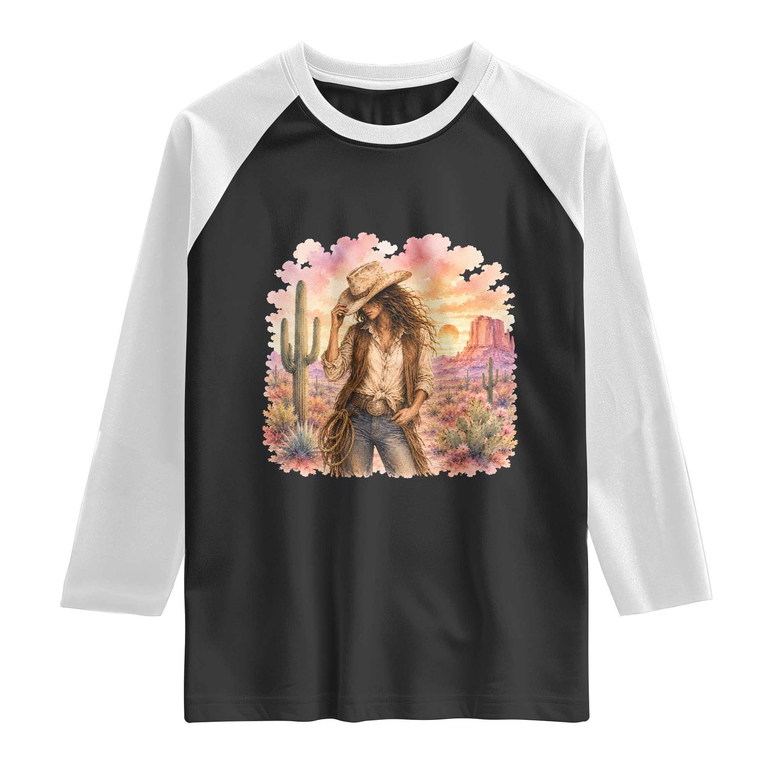 Cowgirl Western Graphic Raglan Shirt Wild West Boho Desert Rodeo Gift