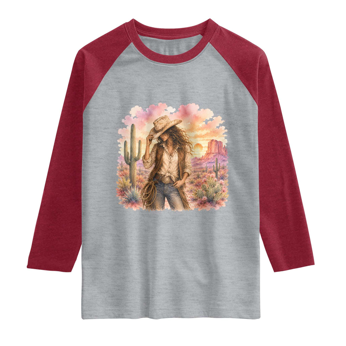 Cowgirl Western Graphic Raglan Shirt Wild West Boho Desert Rodeo Gift