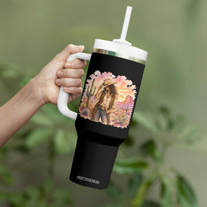 Cowgirl Western Graphic Tumbler With Handle Wild West Boho Desert Rodeo Gift