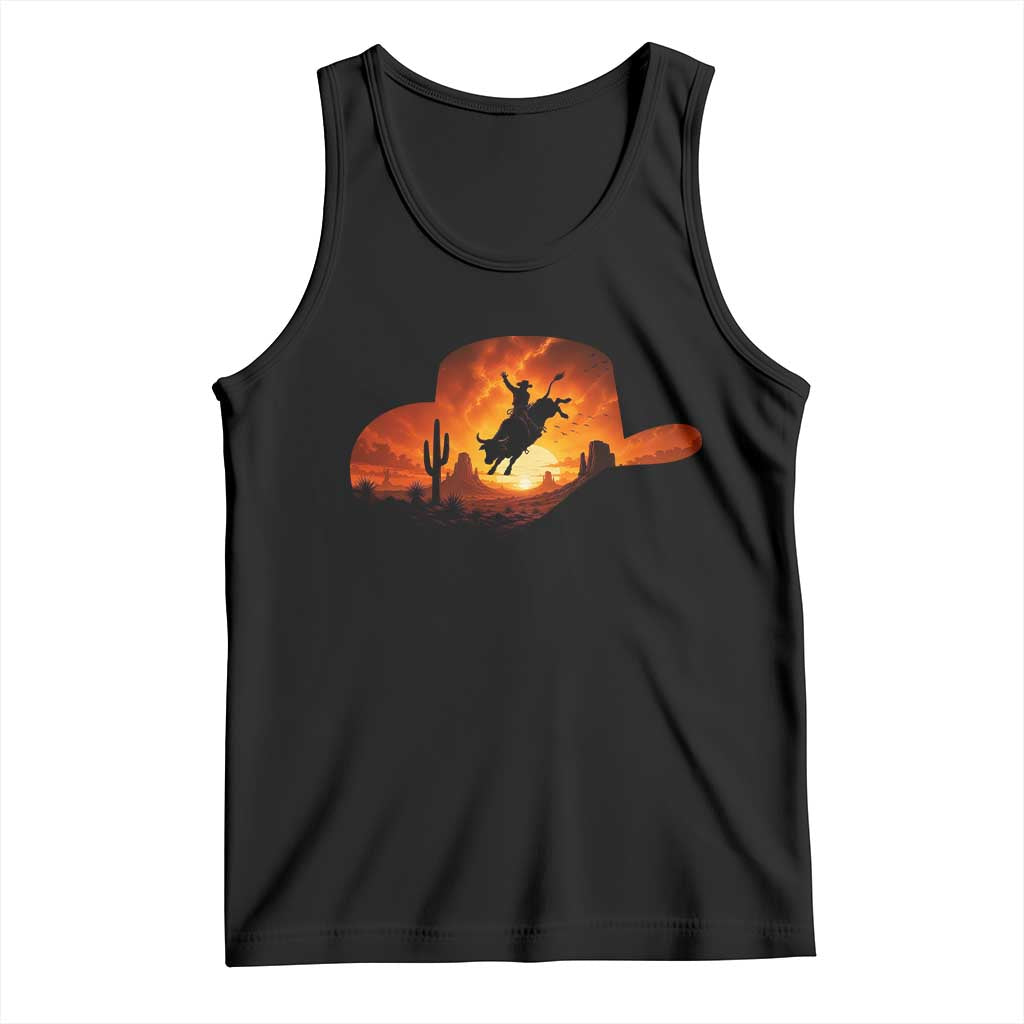 Vintage Cowboy Rodeo Bull Rider Tank Top Bucking Bull Desert Sunset Western Gift