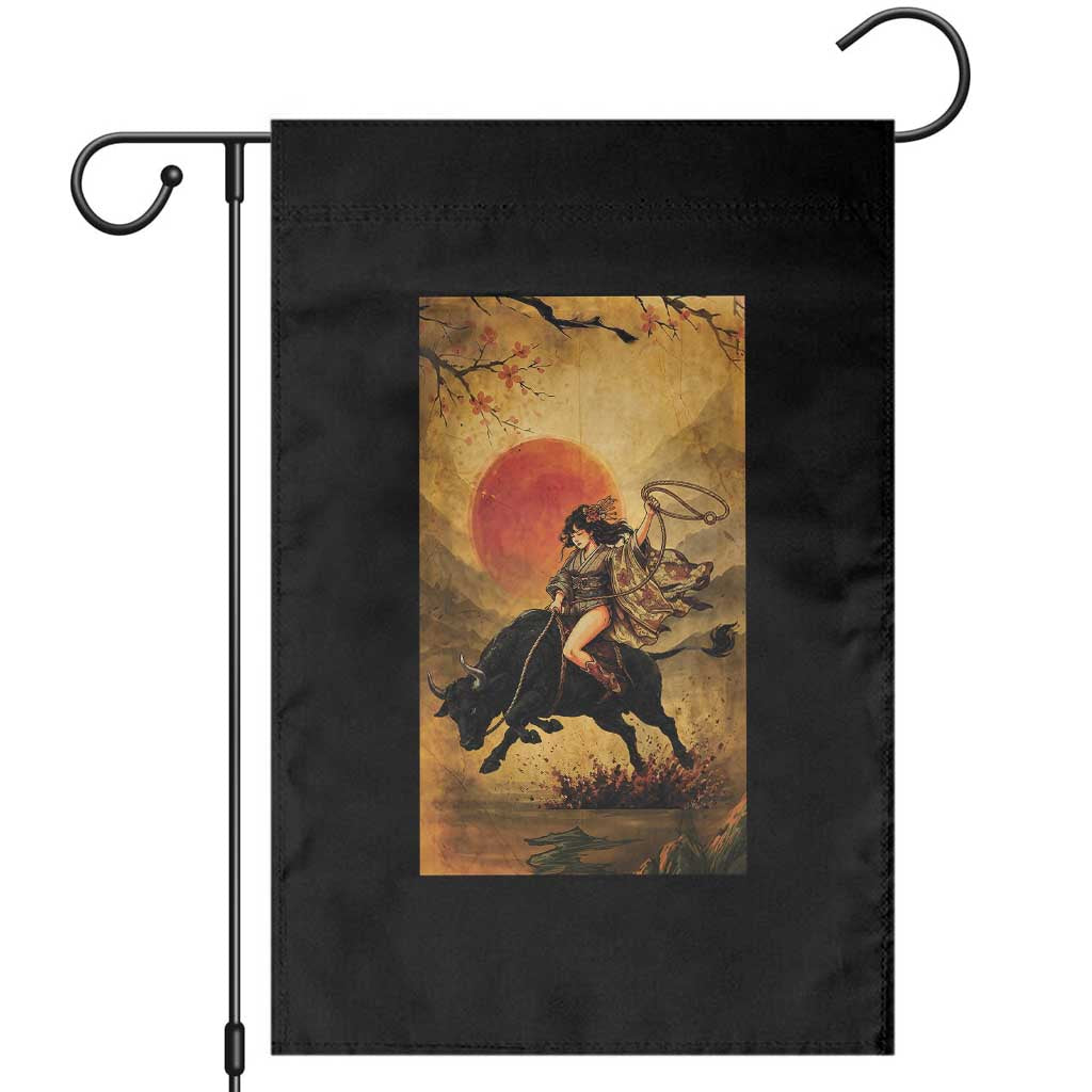 Japanese Geisha Cowgirl Bull Rider Garden Flag Ukiyoe Kimono Vintage Western Rodeo Gift