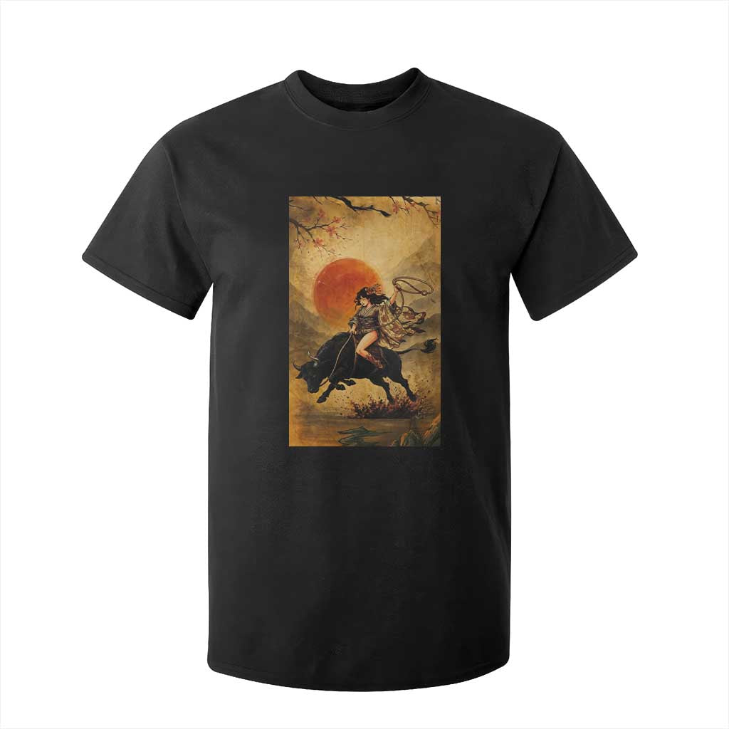 Japanese Geisha Cowgirl Bull Rider T Shirt For Kid Ukiyoe Kimono Vintage Western Rodeo Gift