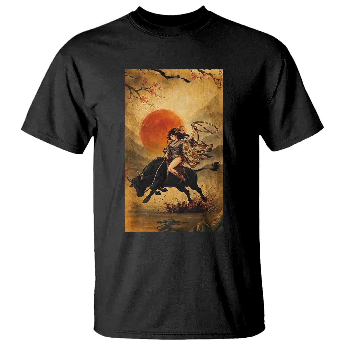Japanese Geisha Cowgirl Bull Rider T Shirt Ukiyoe Kimono Vintage Western Rodeo Gift
