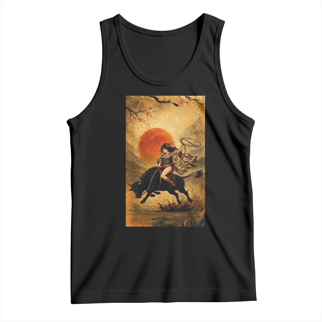 Japanese Geisha Cowgirl Bull Rider Tank Top Ukiyoe Kimono Vintage Western Rodeo Gift