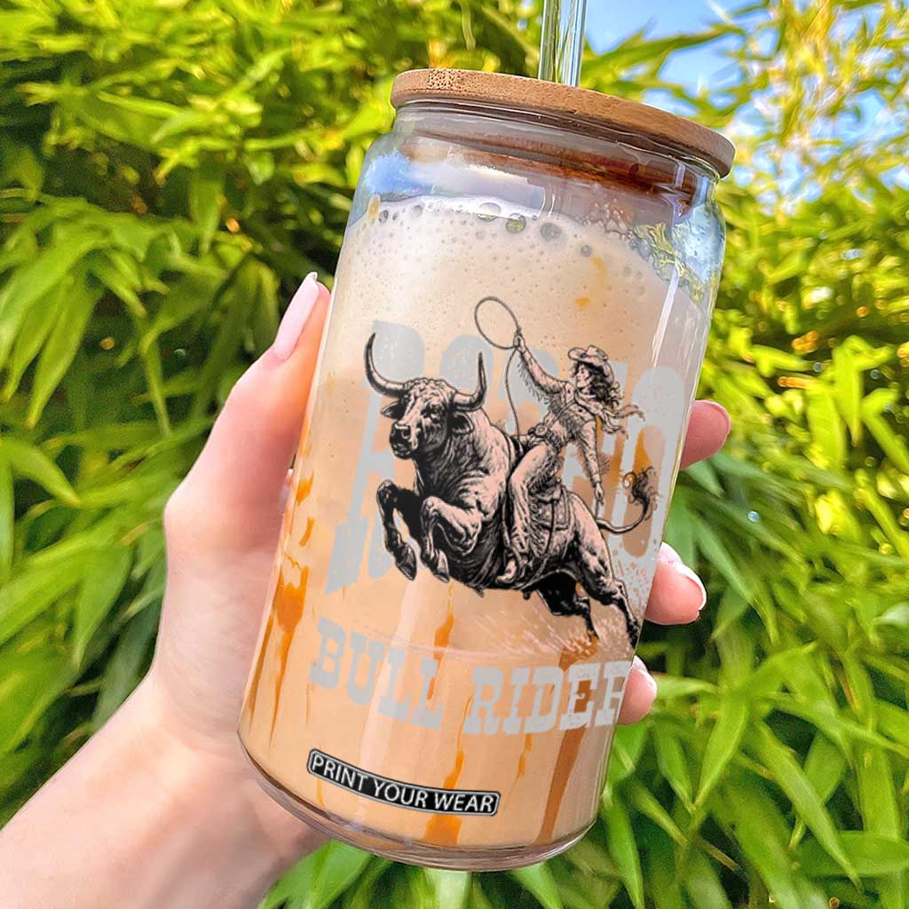 Vintage Bull Rider Cowgirl Glass Can Rodeo Western Country Gift