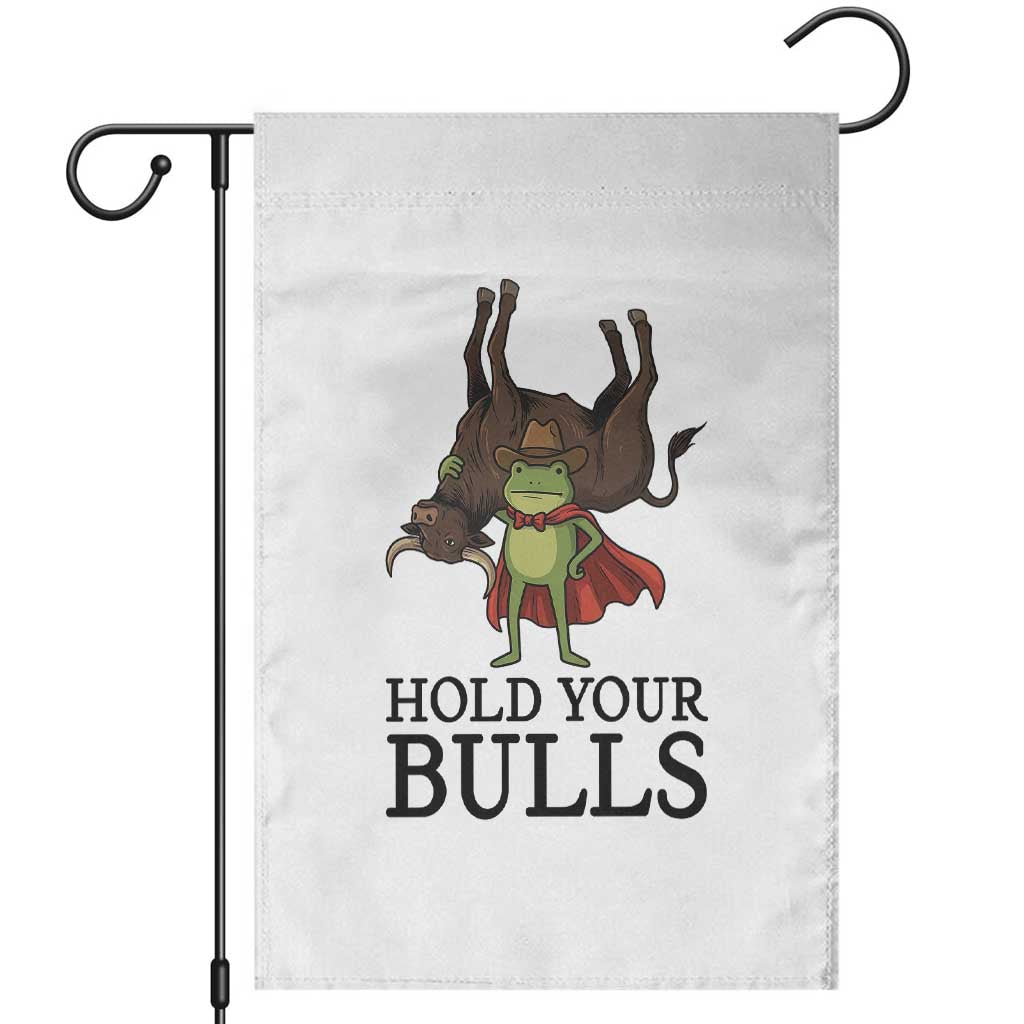 Hold Your Horses Cowboy Frog Meme Garden Flag Funny Western Bull Gift