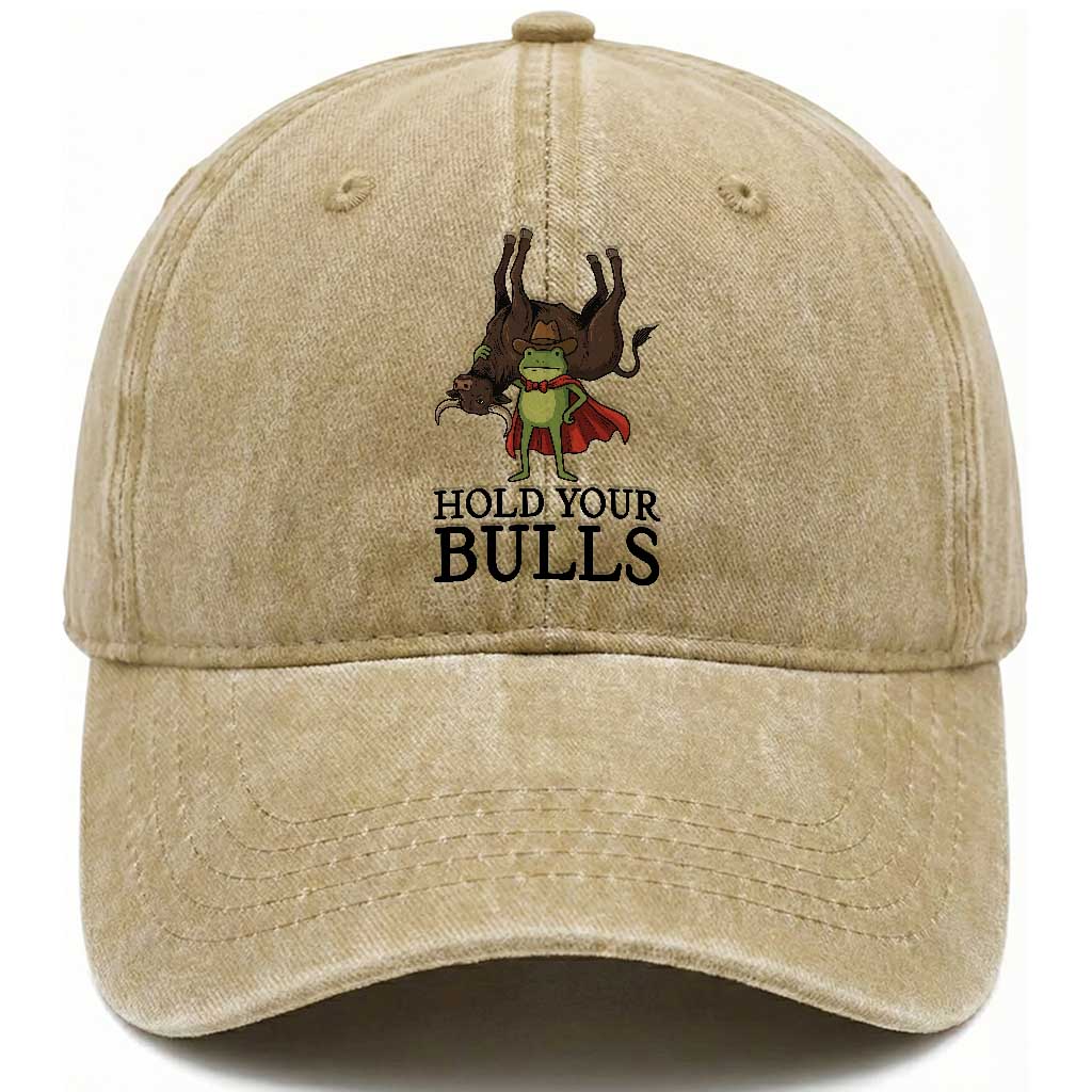 Hold Your Horses Cowboy Frog Meme Washed Cotton Baseball Cap Funny Western Bull Gift