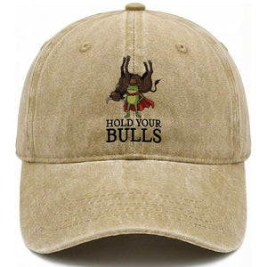 Hold Your Horses Cowboy Frog Meme Washed Cotton Baseball Cap Funny Western Bull Gift