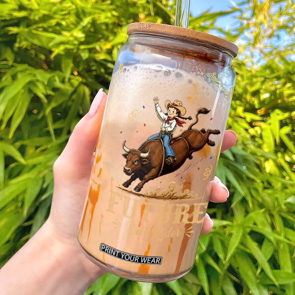 Cute Cowgirl Rodeo Western Gift Glass Can Future Bull Rider