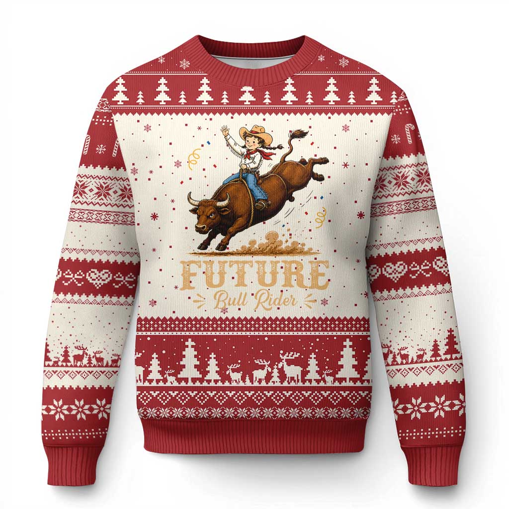 Cute Cowgirl Rodeo Western Gift Ugly Christmas Sweater Future Bull Rider