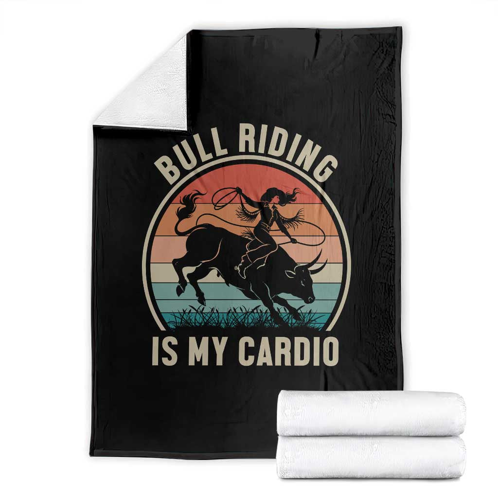 Vintage Cowgirl Bucking Bull Gift Throw Blanket Bull Riding Is My Cardio