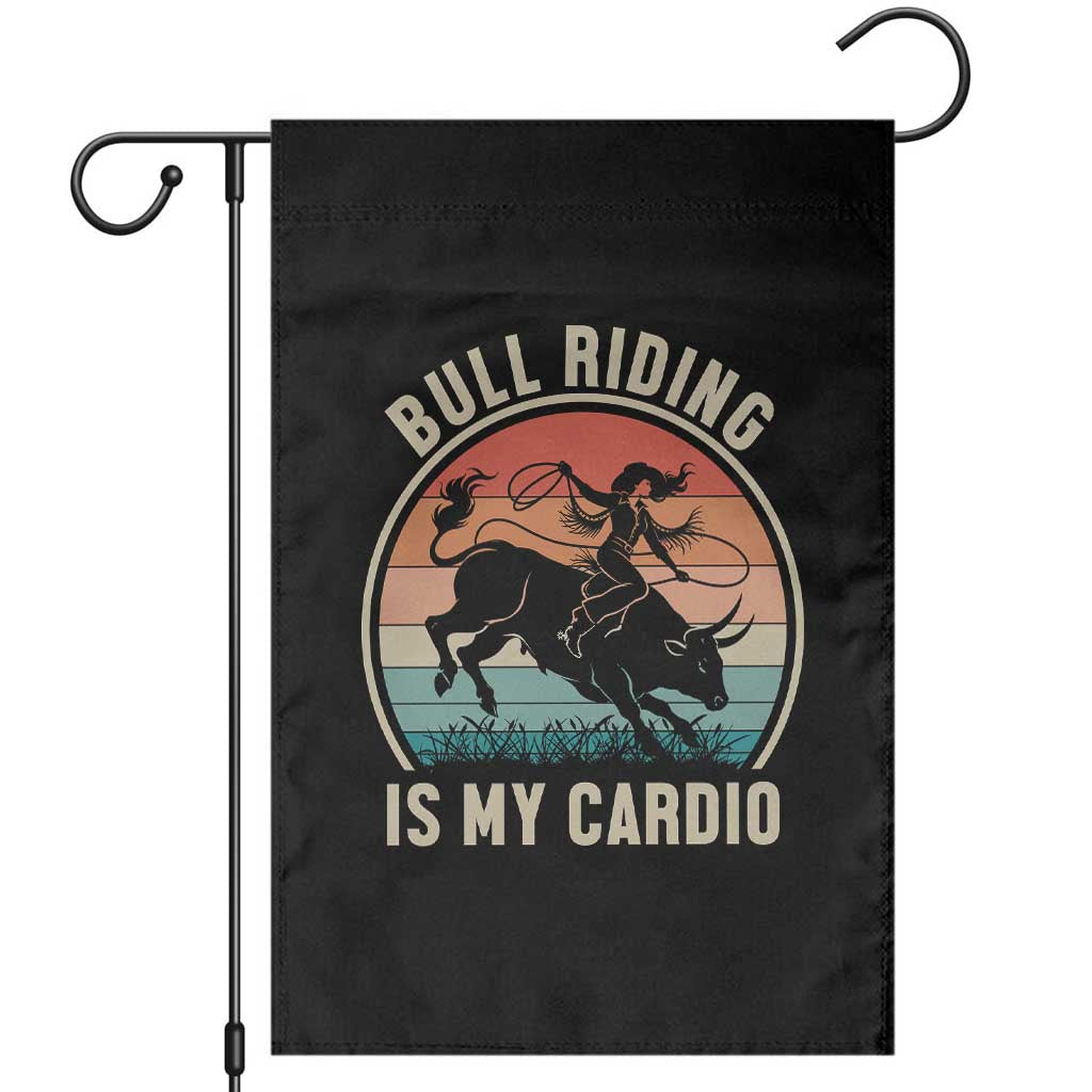 Vintage Cowgirl Bucking Bull Gift Garden Flag Bull Riding Is My Cardio