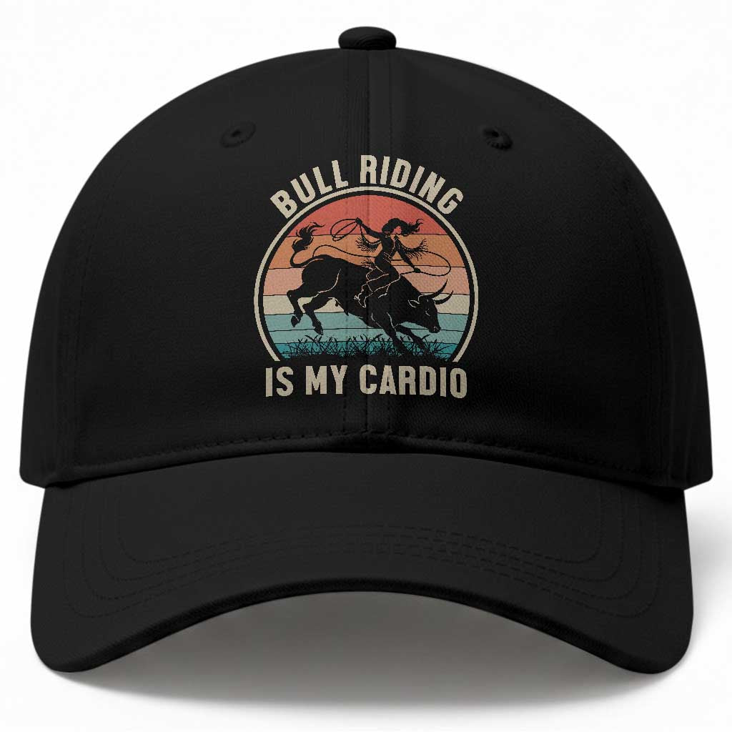 Vintage Cowgirl Bucking Bull Gift Baseball Cap Bull Riding Is My Cardio