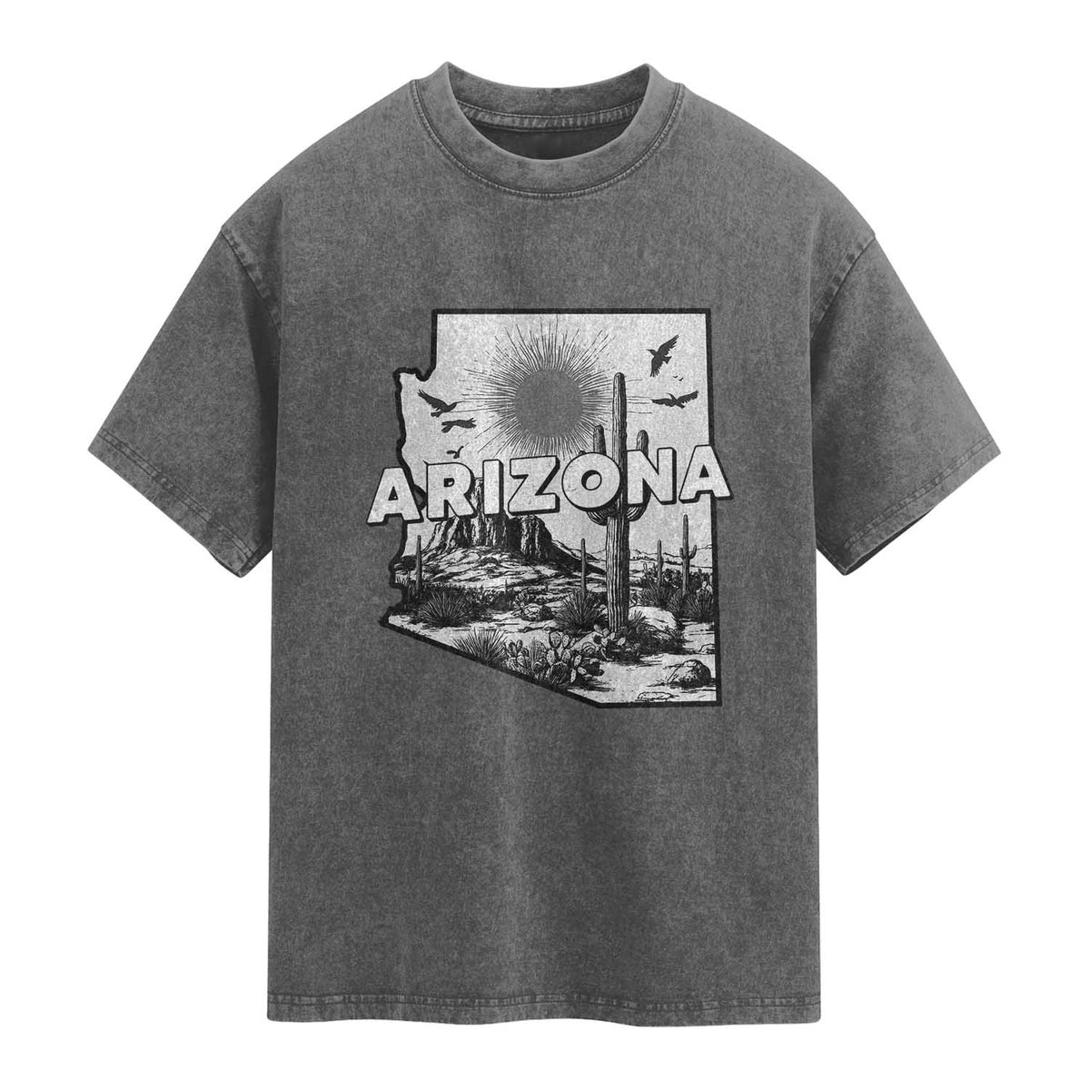 Arizona Cactus Vintage State Map Desert Gift Washed Cotton T-Shirt
