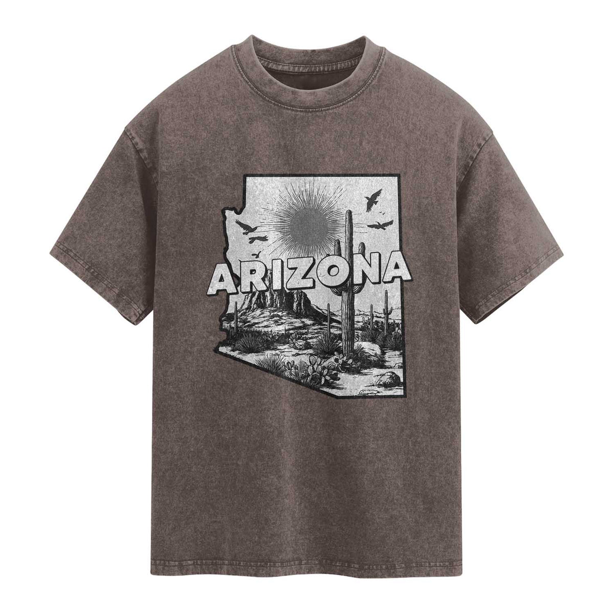 Arizona Cactus Vintage State Map Desert Gift Washed Cotton T-Shirt
