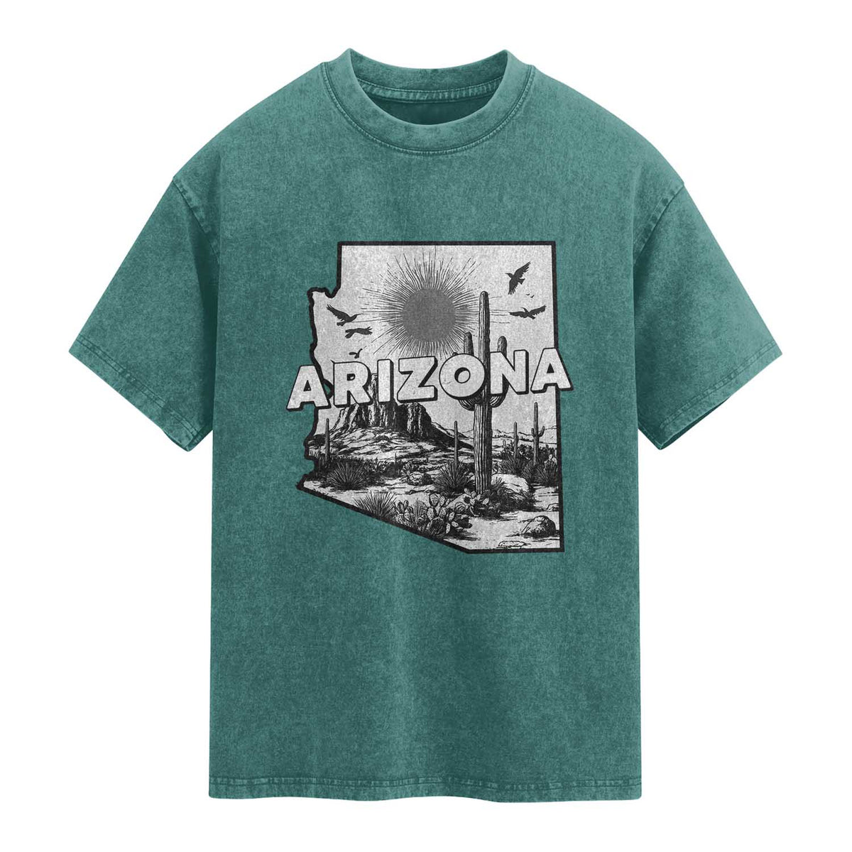 Arizona Cactus Vintage State Map Desert Gift Washed Cotton T-Shirt
