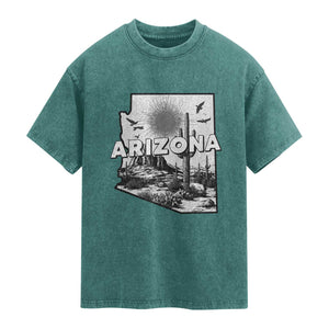 Arizona Cactus Vintage State Map Desert Gift Washed Cotton T-Shirt