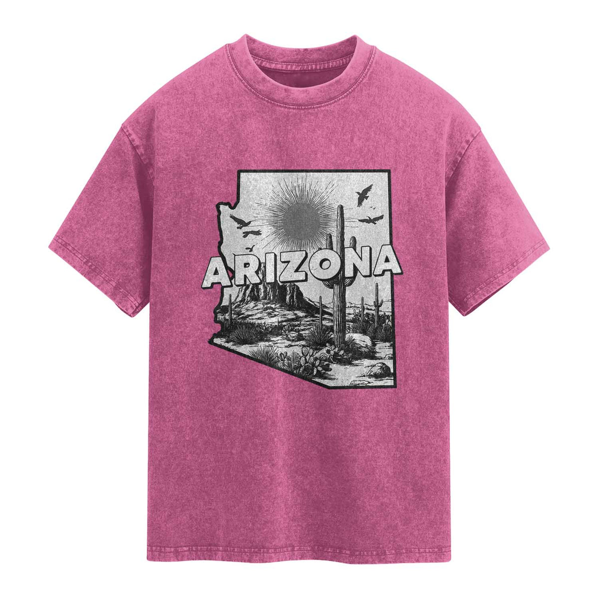 Arizona Cactus Vintage State Map Desert Gift Washed Cotton T-Shirt