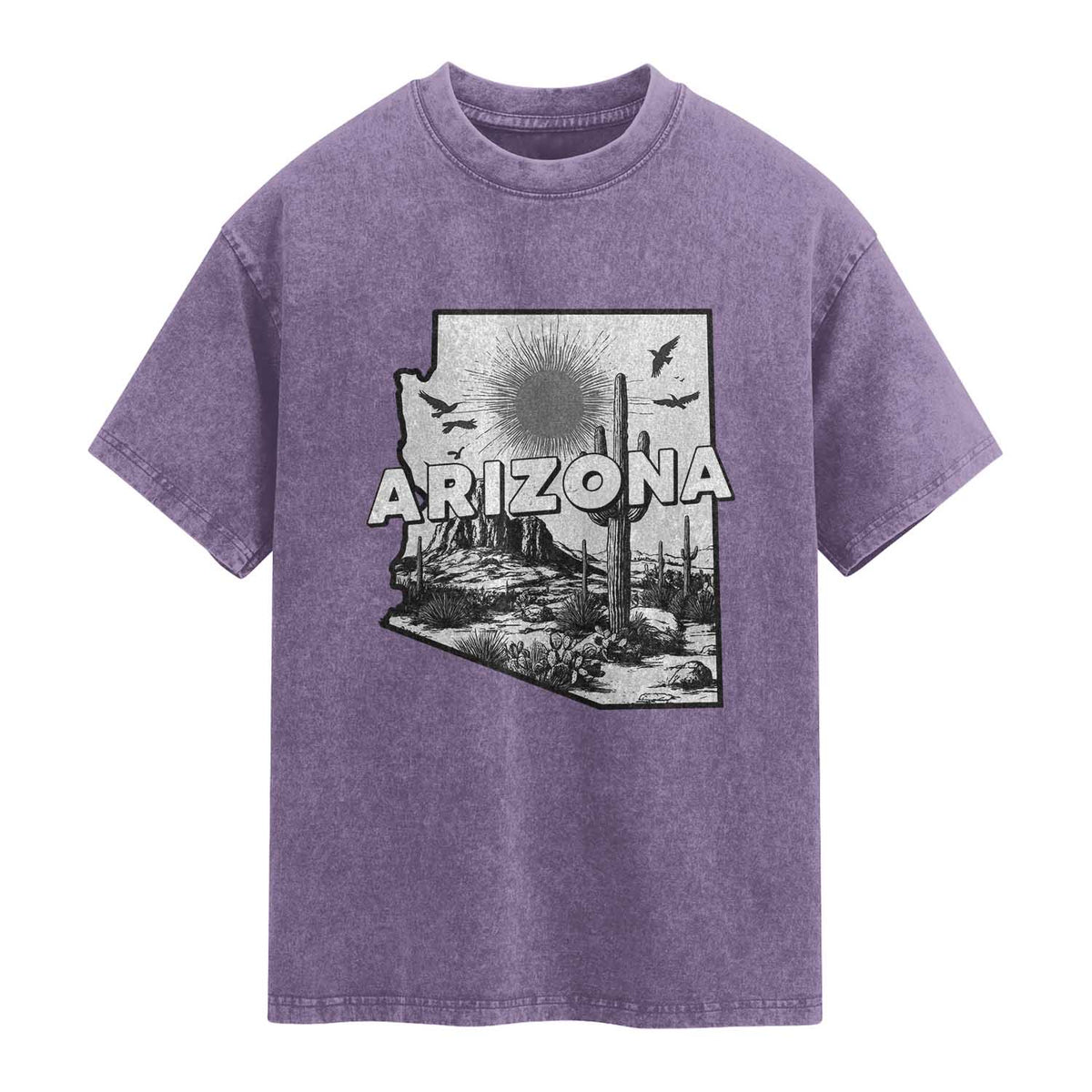 Arizona Cactus Vintage State Map Desert Gift Washed Cotton T-Shirt