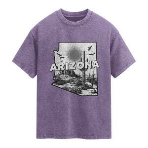 Arizona Cactus Vintage State Map Desert Gift Washed Cotton T-Shirt