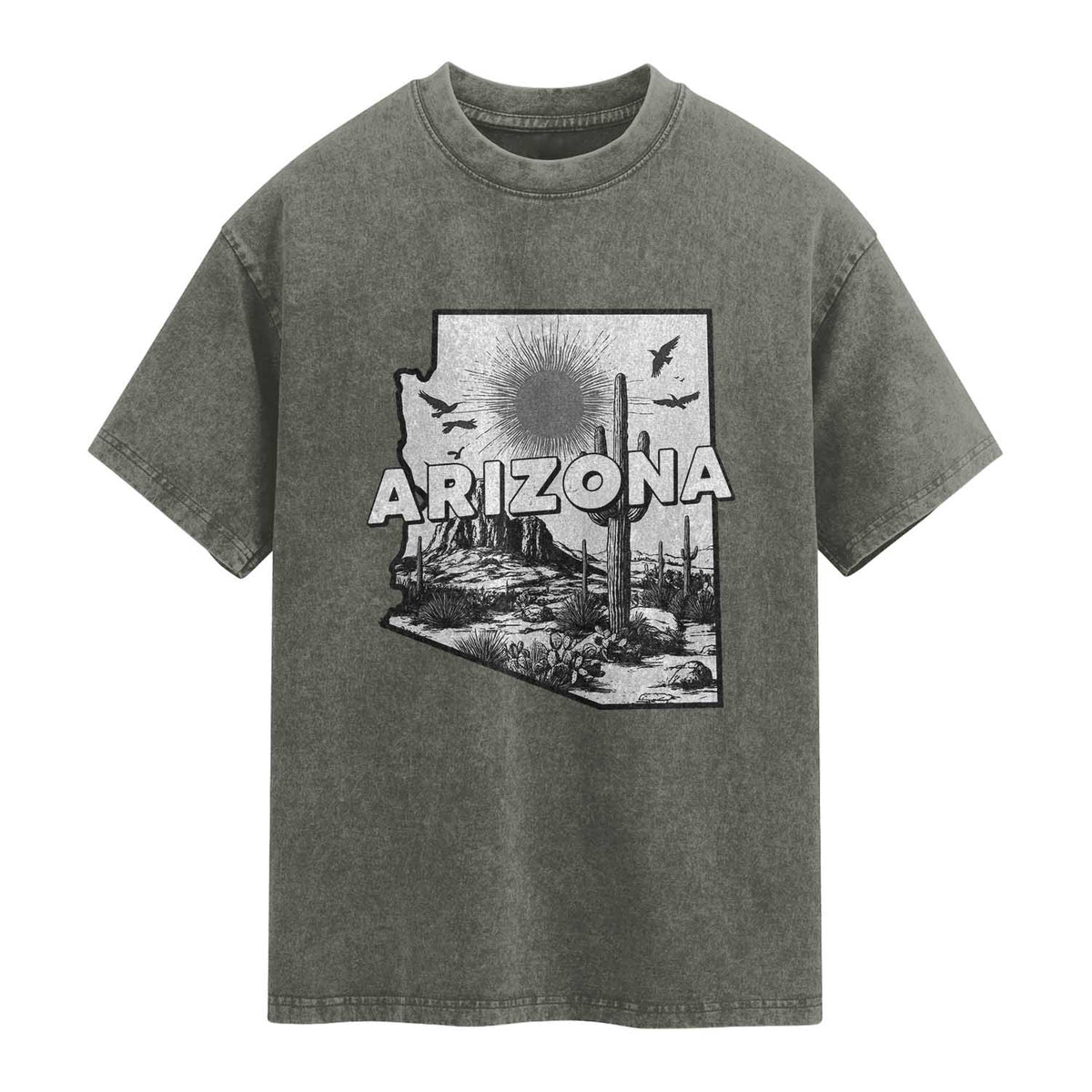 Arizona Cactus Vintage State Map Desert Gift Washed Cotton T-Shirt