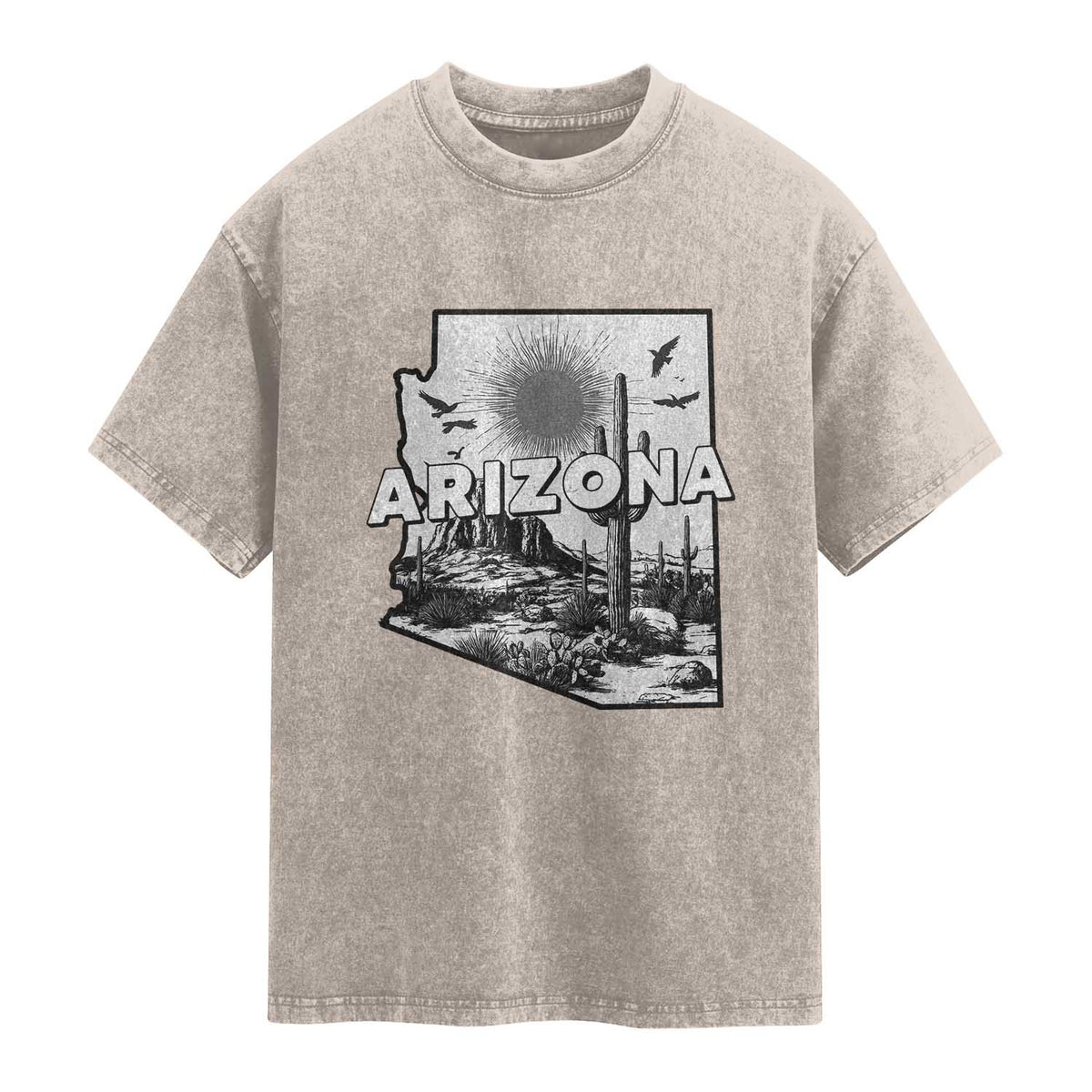 Arizona Cactus Vintage State Map Desert Gift Washed Cotton T-Shirt
