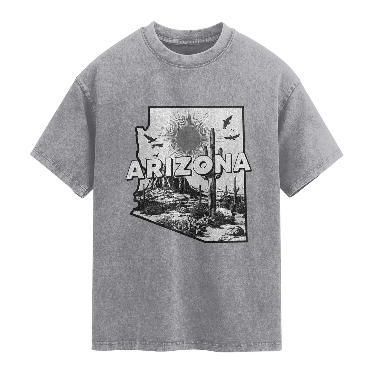 Arizona Cactus Vintage State Map Desert Gift Washed Cotton T-Shirt