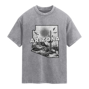 Arizona Cactus Vintage State Map Desert Gift Washed Cotton T-Shirt