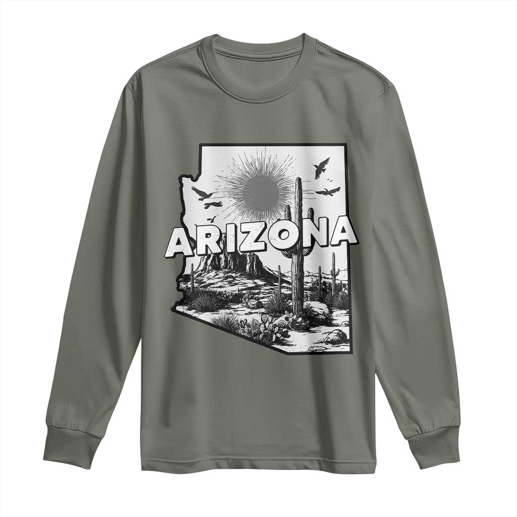 Arizona Cactus Vintage State Map Desert Gift Long Sleeve Shirt TS12 Military Green Print Your Wear