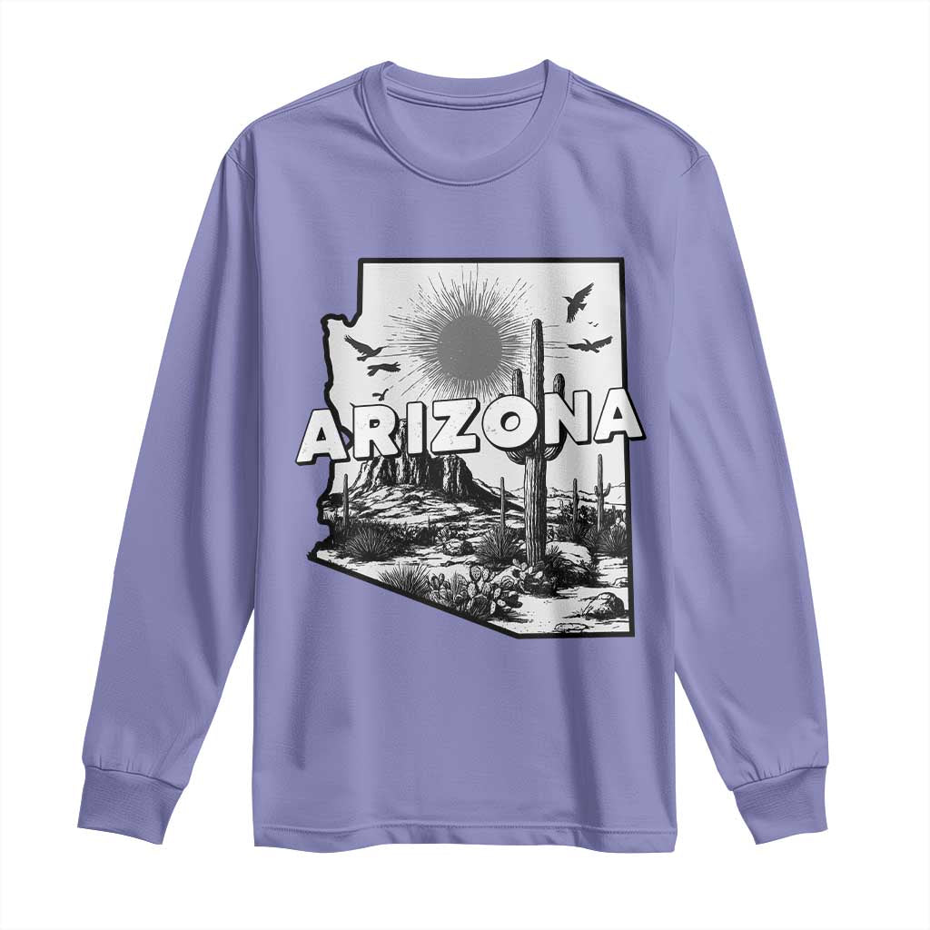 Arizona Cactus Vintage State Map Desert Gift Long Sleeve Shirt TS12 Violet Print Your Wear
