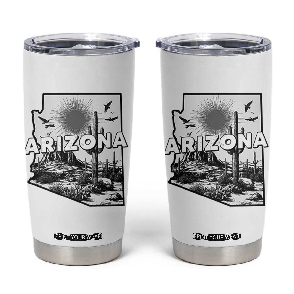 Arizona Cactus Vintage State Map Desert Gift Tumbler Cup TS12 White Print Your Wear