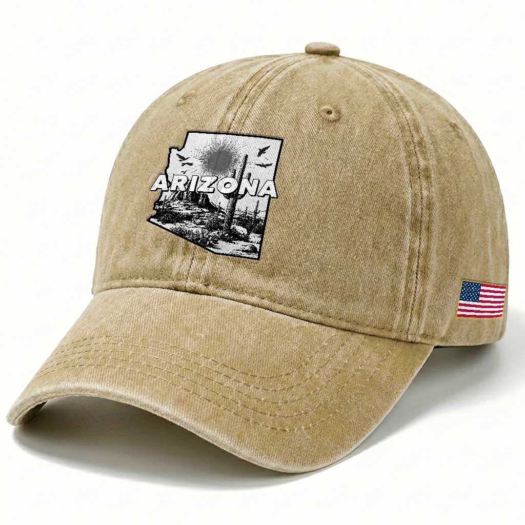 Arizona Cactus Vintage State Map Desert Gift Washed Cotton Baseball Cap TS12 Print Your Wear