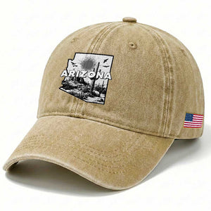 Arizona Cactus Vintage State Map Desert Gift Washed Cotton Baseball Cap TS12 Print Your Wear