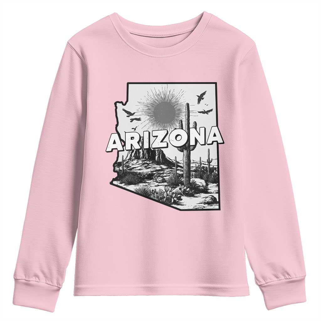 Arizona Cactus Vintage State Map Desert Gift Youth Sweatshirt TS12 Light Pink Print Your Wear