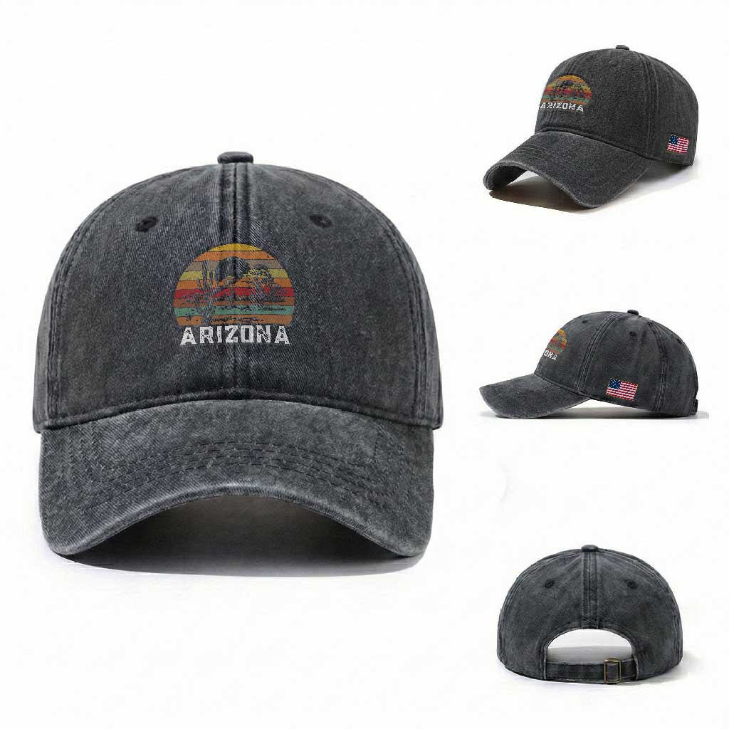 Arizona Washed Cotton Baseball Cap Retro Desert Landscape Cactus Lover Gift TS12 Washed Cap Universal Fit Dark Gray Print Your Wear