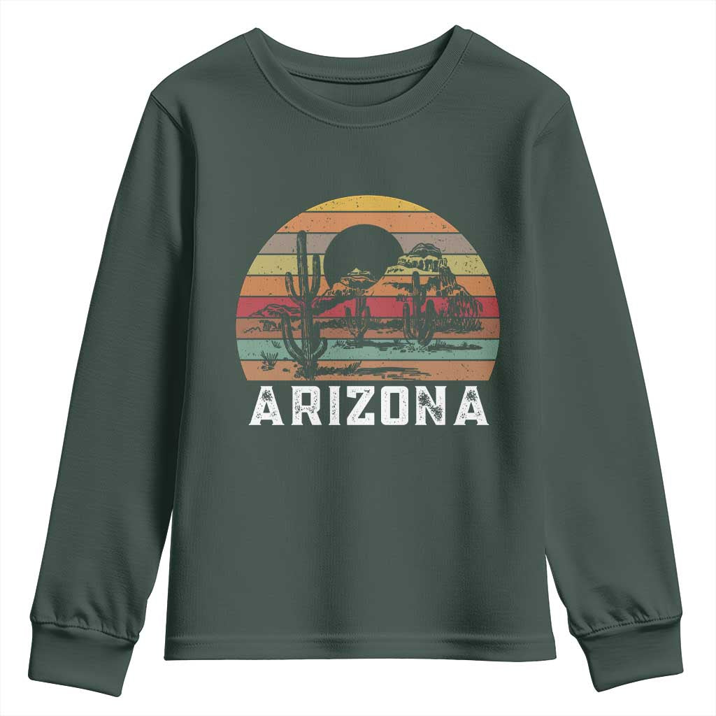 Arizona Youth Sweatshirt Retro Desert Landscape Cactus Lover Gift TS12 Dark Forest Green Print Your Wear