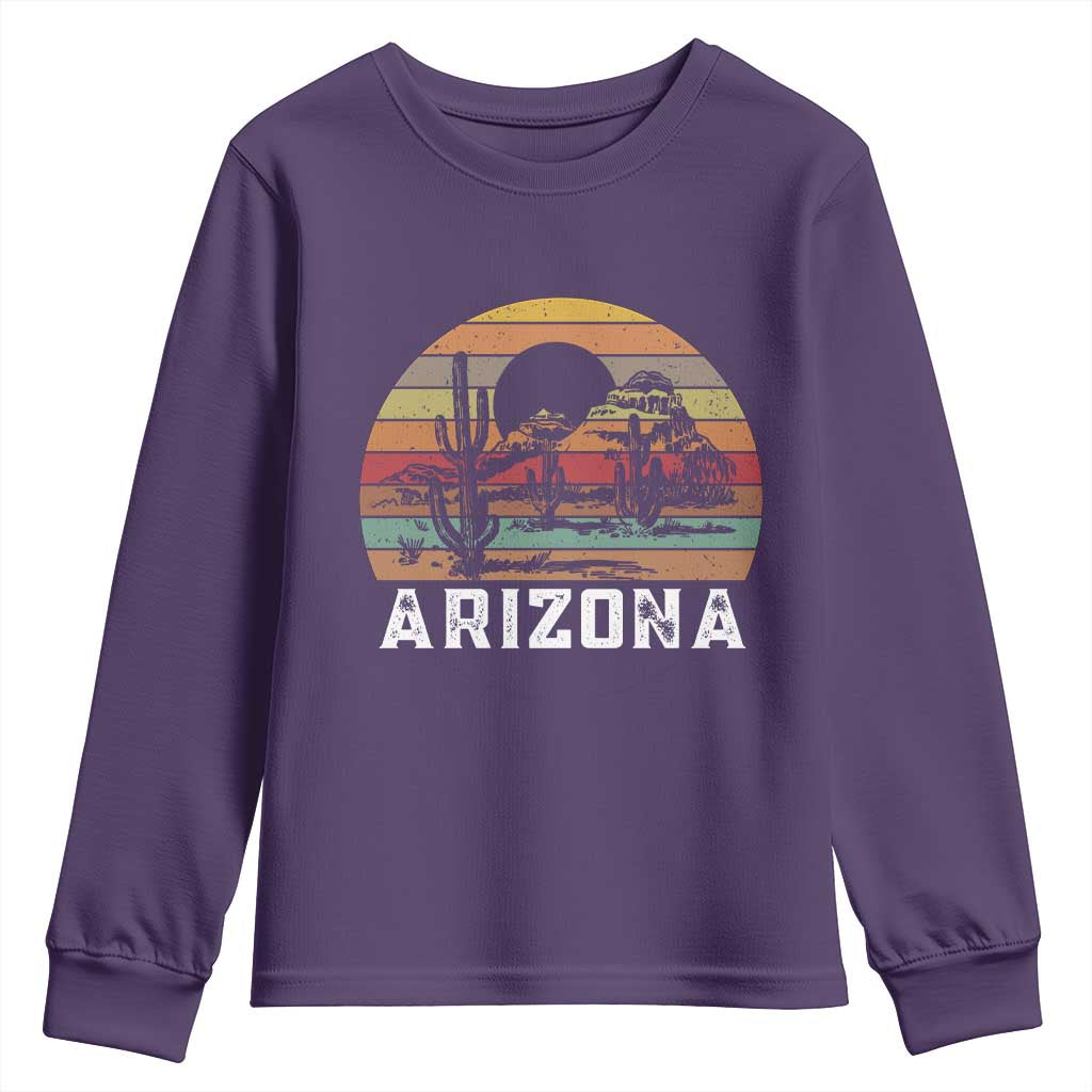 Arizona Youth Sweatshirt Retro Desert Landscape Cactus Lover Gift TS12 Purple Print Your Wear