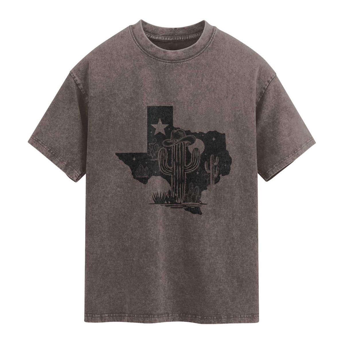 Western Pride Gift Washed Cotton T-Shirt Cactus Texas Map With Cowboy Hat