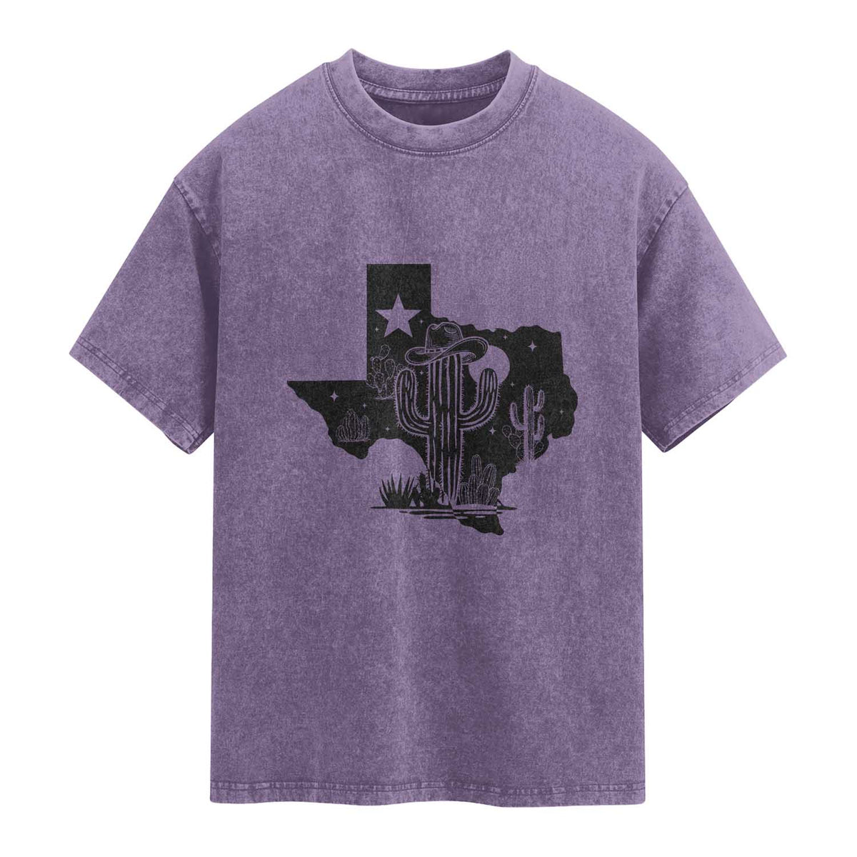 Western Pride Gift Washed Cotton T-Shirt Cactus Texas Map With Cowboy Hat